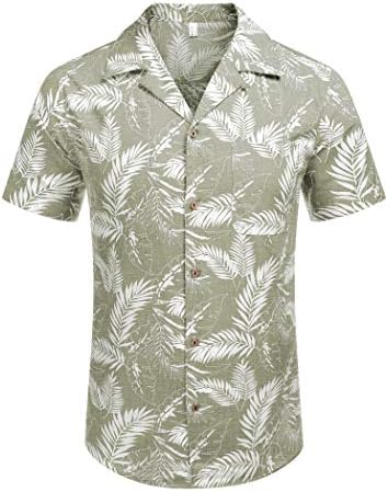 Коофанди машки хавајски цветни кошули памучни постелнини копче надолу тропски кошули за плажа на плажа