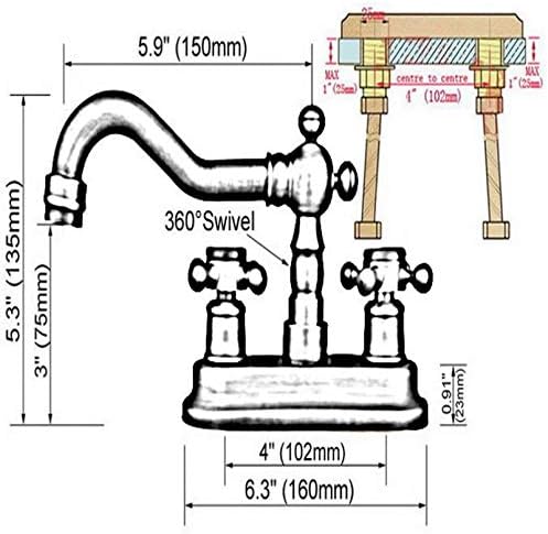 Црното масло ја нанесува бронзата 4 Центрите за бања мијалник за мијалник за миксер за вртење на миксерот со двојни вкрстени рачки со двојни