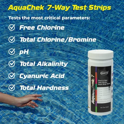 7 -насочни ленти за тестирање на базени и спа базени - ленти за тестирање на сребрен базен за pH, вкупен хлор, слободен хлор, бром, алкалност,