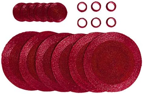 Стаклена брада, крајбрежни и салфетки прстени-црвени колористи, кои се раширени со квалификувани индиски занаетчии-дијаметар-32 см, сет од 18
