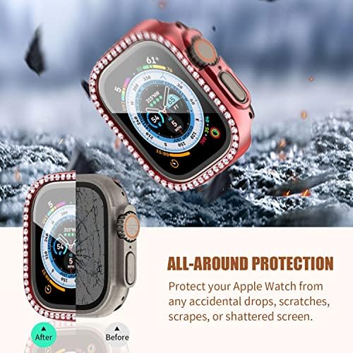 Nxtudy Bling Case за Apple Watch Ultra 49mm со заштитник на екранот, 2 пакувачки кристален дијамантски браник тврд компјутер покритие со 9H HD температурна стакло за iWatch Ultra 49mm додатоци