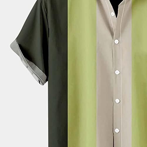 Машка кошула за машки хавајски летни ладно тенка тенка јака за дишење лаппел виси обоени кошули од памучна кошула од памук