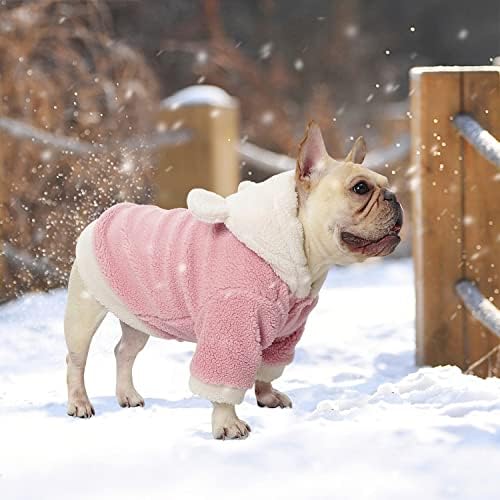Кучиња џемпери со худи со капачиња од кутре со качулка зимска јагнешка волна топла облека палто за мали средни кучиња облека облека розова XL