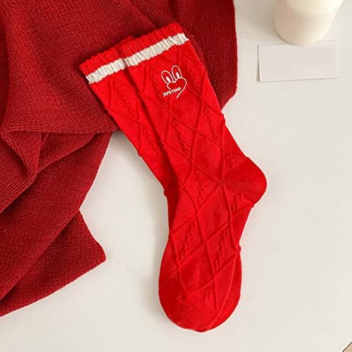 Чорапи со табулаторот за потпетици за жени есен зимска црвена боја што одговара на задебелени топли чорапи со средна цевка без чорапи за блистер