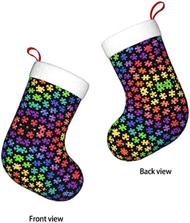 Божиќни чорапи за божиќни чорапи разнобојни свест за аутизам двострана камин што виси чорапи