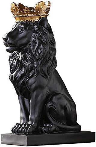 H&W 15''H LION KING STATUE, нордиски стил Дома и декорација на студии, колекционерски фигурини, најдобар подарок за човекот, црно