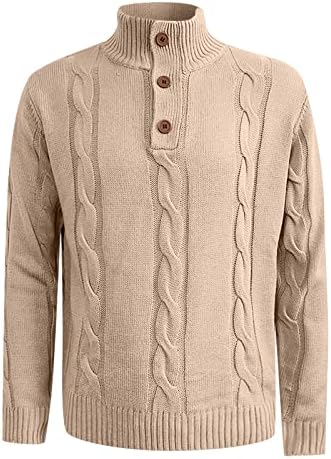 Мажите џемпер, копчето за мажи надолу со плетен џемпер со плетенка, зимски долг ракав плетена врвна трикотажа