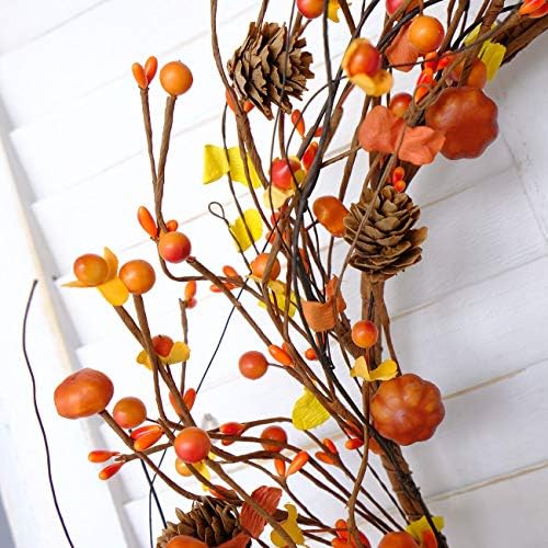 Бибелот 20 инчи есенски венец Семиња и мини бор конуси венец од цвет во форма на влезна врата, висечка декорација на wallидови, есенска