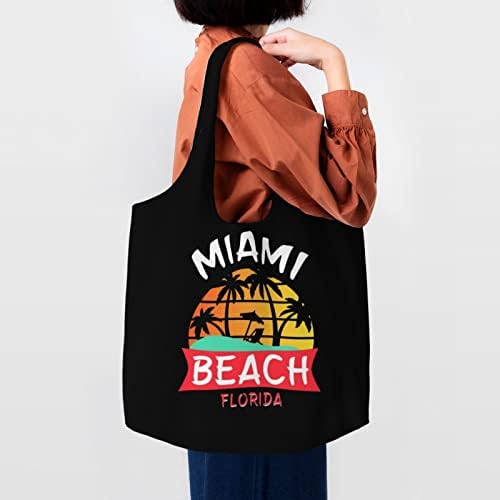 Мајами плажа Флорида платно рамено торбички торбички за еднократна употреба торба за купување на дневни жени или мажи