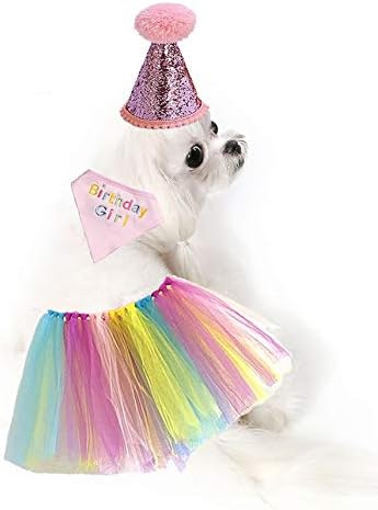 3 пакувања кучиња Тутус здолниште за мали кучиња кучиња роденденска облека девојче -Покажување куче роденден и капа од бандана