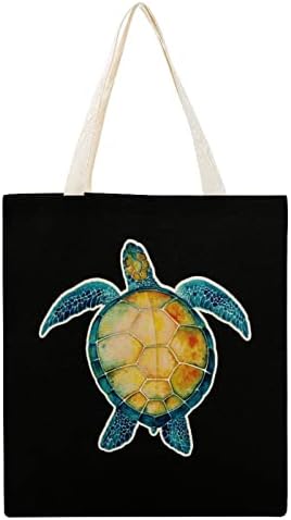 Врзана боја кул морска желка Смешно платно платно торба за еднократна употреба на намирници со повеќе намени торба за рамо за