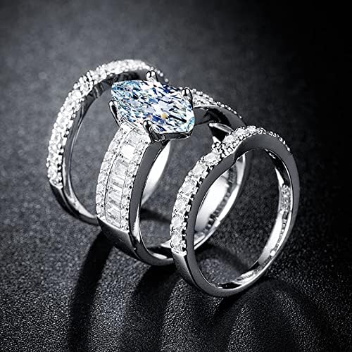 Womenените ветуваат прстени со 3 парчиња ригистони Вклучен венчален прстен луксузен одвојлив накит за стабилниот ангажман прстени
