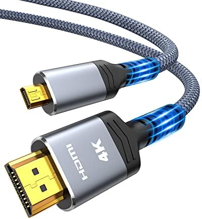 Highwings 4K Micro HDMI to HDMI кабел 10ft, микро машко до HDMI машки кабел најлон адаптер за плетенка со плетенка 2.0 4K@60Hz 2K@165Hz 18Gbps