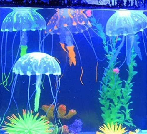 Jsyus вештачка медуза, флуоресцентна силиконска симулација, лебдечки, украс за риба резервоар аквариум, декорација на риби, флуоресцентно