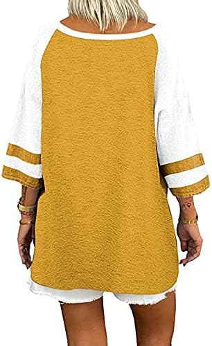 Врвови за жени 3/4 ракав цврста/леопард шарена печатена боја блок -екипаж маици секси облечени крпеници излегуваат блузи