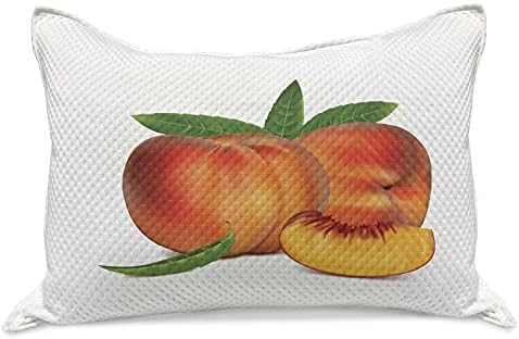 Амбесон праска плетена ватенка перница, дигитален цртан филм со сочно овошје парче вкусна градина јаде со лисја, стандардна обвивка за перница