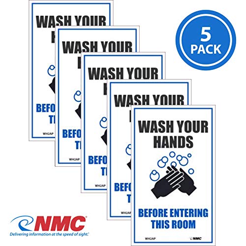 NMC WH2AP измијте ги рацете пред да влезете, етикета, 5x3, винил поддржан од лепило, пакет од 5