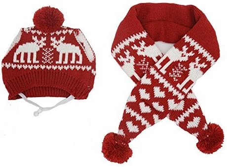 Алемон мачка Божиќна ирвантска шамија и капа постави костум за мали миленици кутре, црвено xsmall