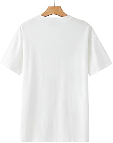 Кошула за блуза за женски летен есен за удобност боја на кратки ракави 2023 облека екипаж графичка скромна дневна блуза D2 D2