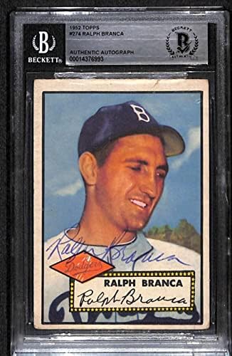 274 Ралф Бранка - 1952 Топс Бејзбол Картички Оценет БГС АВТО-Бејзбол Плочи Автограм Картички