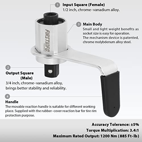 ПРВИНФО 1200 Н. м. Рачен Мултипликатор На Вртежен Момент 3.4: 1 Клуч, 1/2 Инчен Погон До 3/4 Инчен Погонски Адаптер, Макс. 1200 Nm Навртка