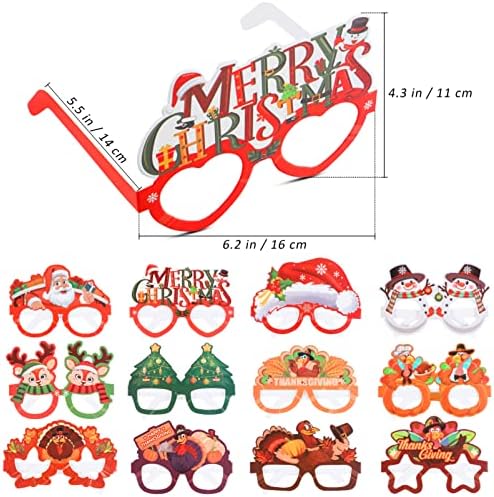 Абоофан 12 парчиња Божиќни очила за Божиќ 6 стилови Божиќни партии за забава за очила за очила за цртани рамка креативна шема за празници