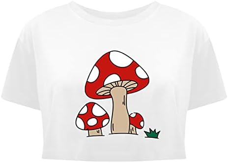 Женски кошули со кратки ракави шарени печурки за печурки врвови на екипажот на вратот на вратот на врвот лето маица за пулвер