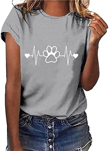 Валентин кошула за жени Симпатична кучиња шепа од шепа на срцев печатење маица лабава мода кратки ракави врвови обични тимови за вратот