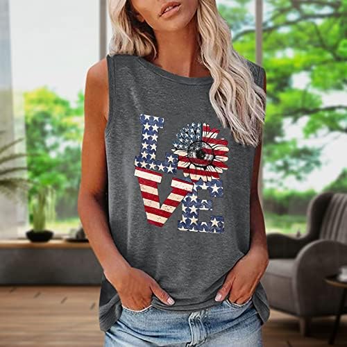 Резервоари за жени Обични летни графички резервоари за жени без ракави со ракави печатење резервоарот врвни патриотски маички кошули