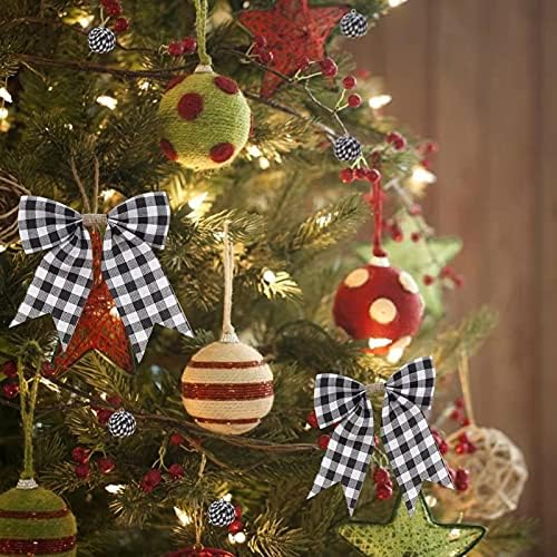 50 парчиња елка виси украси, 40 парчиња Божиќна карирана топка Бафало Проверете ткаенини завиткани топки +10 парчиња биволски карирани