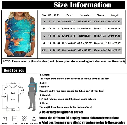 Врвови на ракави 3/4, модна обична цвет 3Д печатена кошула удобна тркалезна врата со долг ракав на врвот на долги ракави