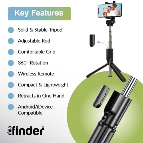 Bluetooth Selfie Stick Tripod со далечински - прилагодлив штанд за мобилни телефони за сликање на слики и снимање на видео - преносен,