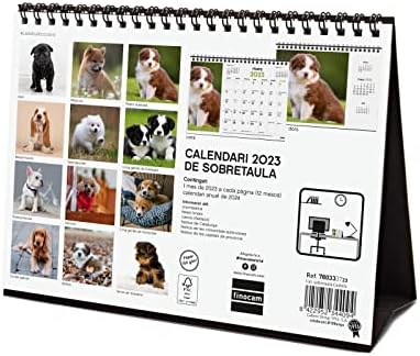 Финокам-Календар 2023 Десктоп Слики за Пишување јануари 2023-декември 2023 каталонски Кученца