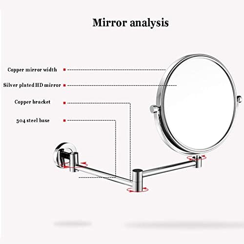 Делето 3x зголемување на wallидот монтиран за шминка, двострана форма на двострана 360 ° вртење на бања суета огледало хромирано