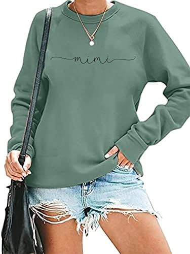 Mimi Mitsshirt Womenените смешно писмо печати баба подарок пулвер врвот Нана случајна екипаж со долги ракави маички кошула