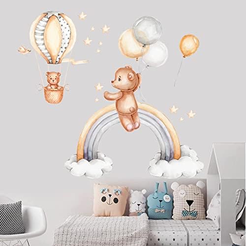 Симпатична цртана филмска налепница за wallидови со мали мечки, топол воздух балон Виножито мечка wallидови, кора и стап отстранлив