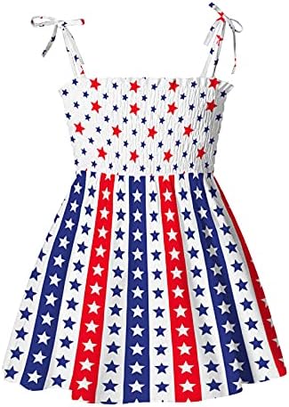Hhseyewell Девојки Секојдневен Фустан САД 4 јули Ѕвезда Ленти Отпечатоци Без Ракави Партија Здолниште Облека За Бебе Деца