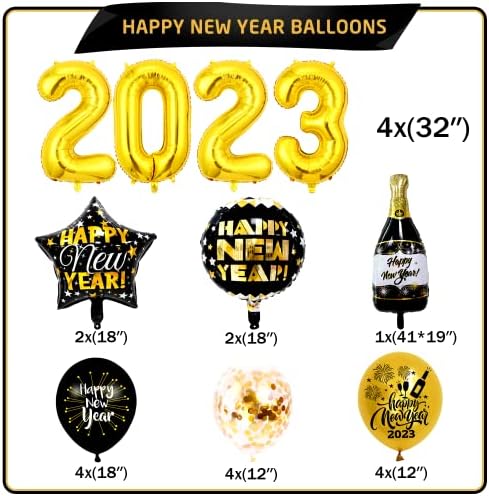 2023 Новогодишни Забави За Забави Вклучуваат 2023 Балони, Новогодишен Банер Новогодишни Балони Со Шампањ, Среќна Нова Година Латекс Балони