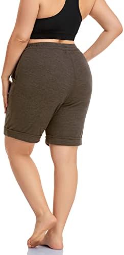 Zerdocean Womensенски плус големина 10 Обични спортски шорцеви за јога салон за пижама што шетаат атлетски шорцеви со странични џебови
