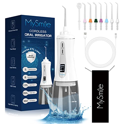 Mysmile моќен за стоматолошки безжичен вода со заби со комплет за белење на заби