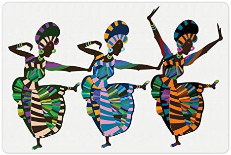 Амбесон Африкански Мат За Миленичиња За Храна И Вода, Танц Изведен Од Жени Во Традиционални Фустани, Правоаголна Гумена Подлога Што Не Се Лизга