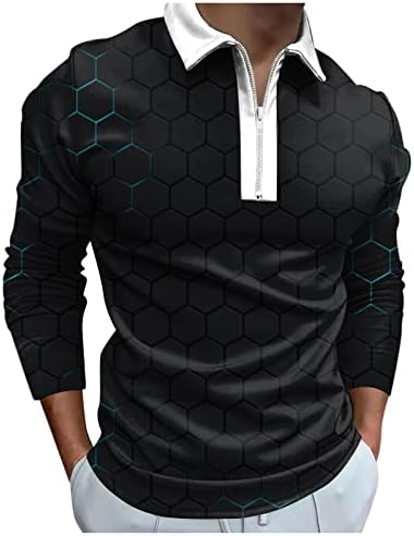 XXBR 2022 Нови кошули за машка поло, долги ракави 1/4 zip up вратот голф улица 3D дигитални печатени куќички за секојдневен дизајнер