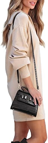 Алими женски џемпер со долги ракави пулвер половина зип мини фустан