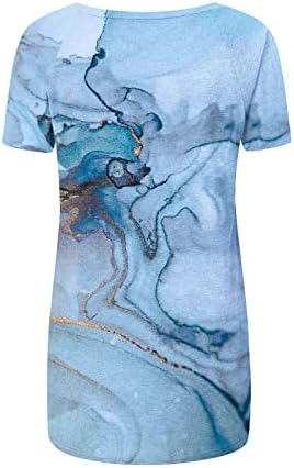 Maseенски моден моден краток ракав мермер печати туничен блуза обичен тркалезен врат маички лабави врвови на мета