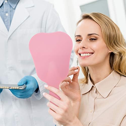 Огледало во форма на заби во форма на заби со рачка розова, огледала за лице Смал шминка огледало слатко за стоматолошка клиника,
