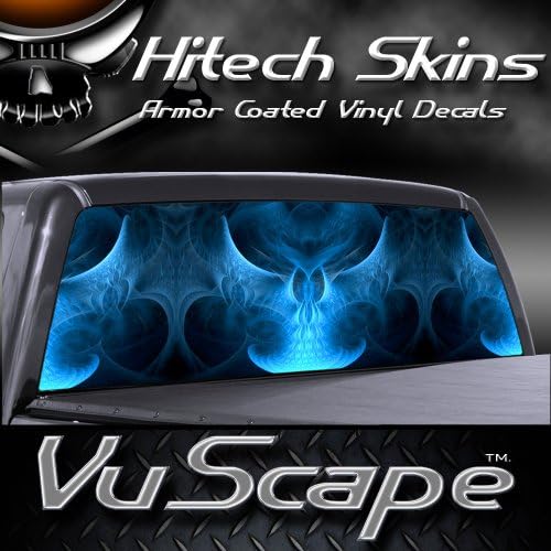 Vuscapes - Синиот демонски череп - Графички камион на задниот прозорец - Декларален SUV преглед преку винил