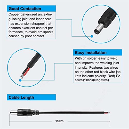 DC 12V машки женски конектор кабел 5,5 mm*2,1 mm жица за приклучок за напојување 2PIN Поврзете го кабелот за LED лента за LED лента за светло