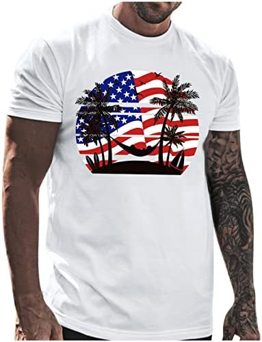 HDDK 4-ти јули маички за кратки ракави за мажи Патриотски САД знаме за печатење на екипаж на екипаж на врвови на летни обични тренинзи