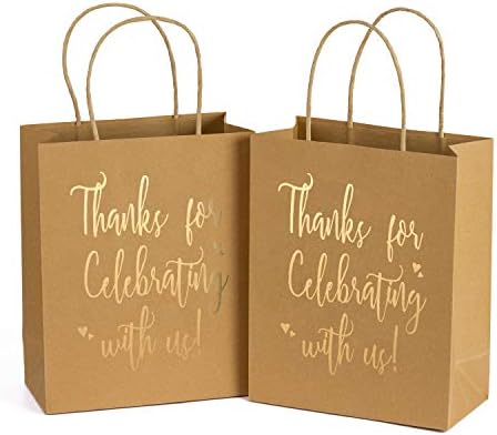 Ларибони Торби За Подароци Со Средна Големина-Златна Фолија Ви Благодариме за славење Со Нас Бела Хартија Кеси Со Рачки За Свадба, Роденден,