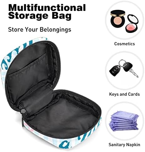 Санитарна торба за складирање на салфетка, торба за период, торба за тампон, торба за шминка, розов цвет прстен сина лента